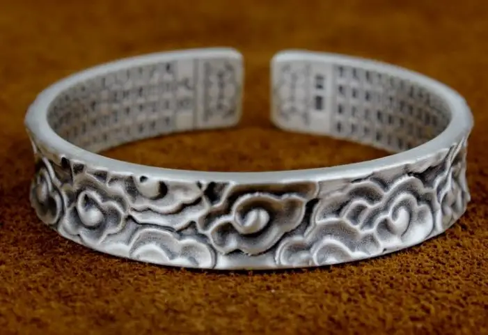 

Sterling S999 silver Bangles 999 Bangle vintage opening bracelet propitious lucky cloud Chinese characters