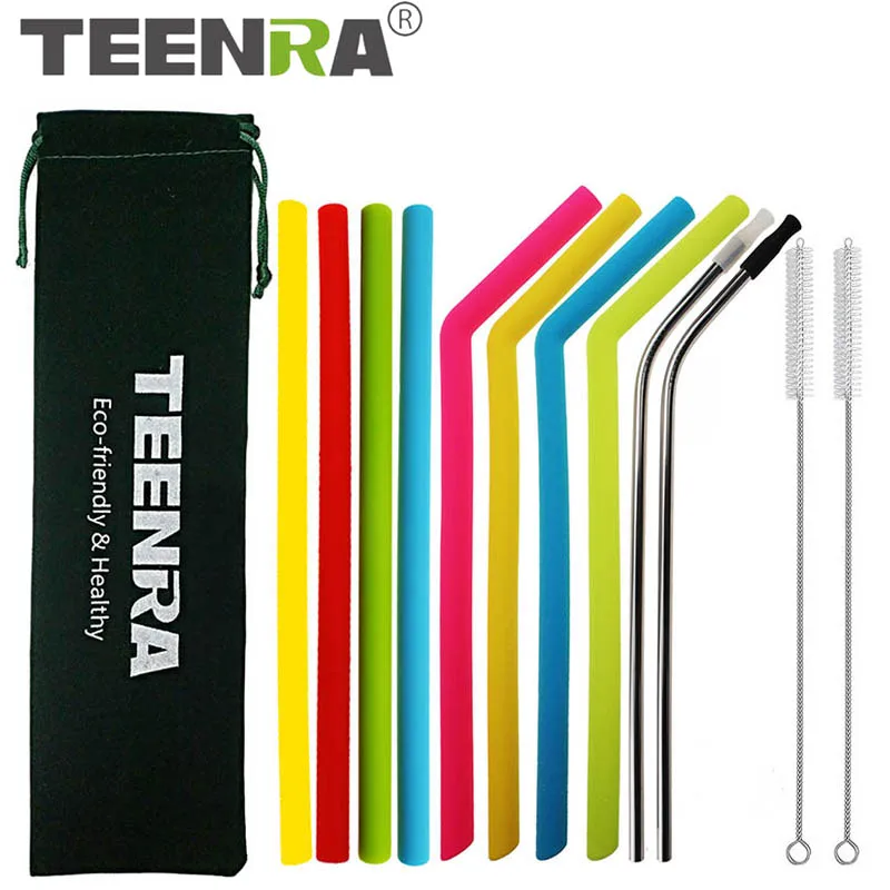 Lot De 10 Pailles En Silicone, Avec 1 Brosse à Paille, 1 Sac De Rangement, Pailles En Silicone Réutilisables, Pailles Flexibles, Adaptées Pour Smoothies, Cocktails