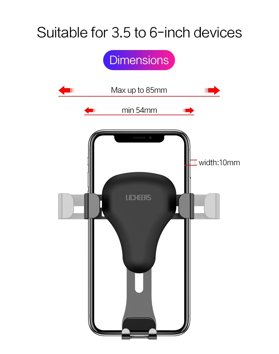 Автомобильный держатель Licheers для iPhone Xiaomi samsung S9 S8 Gravity Air Vent, автомобильный держатель для телефона, держатель для мобильного телефона, подставка в автомобиле