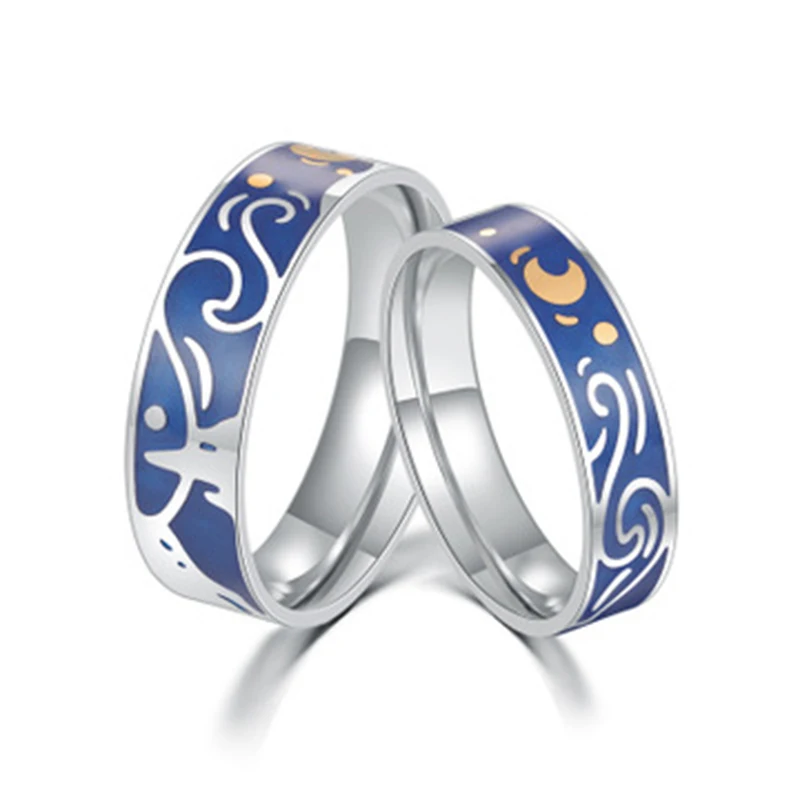 Qevila, модное покрытое S925 Серебряное кольцо, художественные кольца Ван Гога, кольца для влюбленных, звездное небо, Луна, кольцо для женщин, любовник, романтический подарок