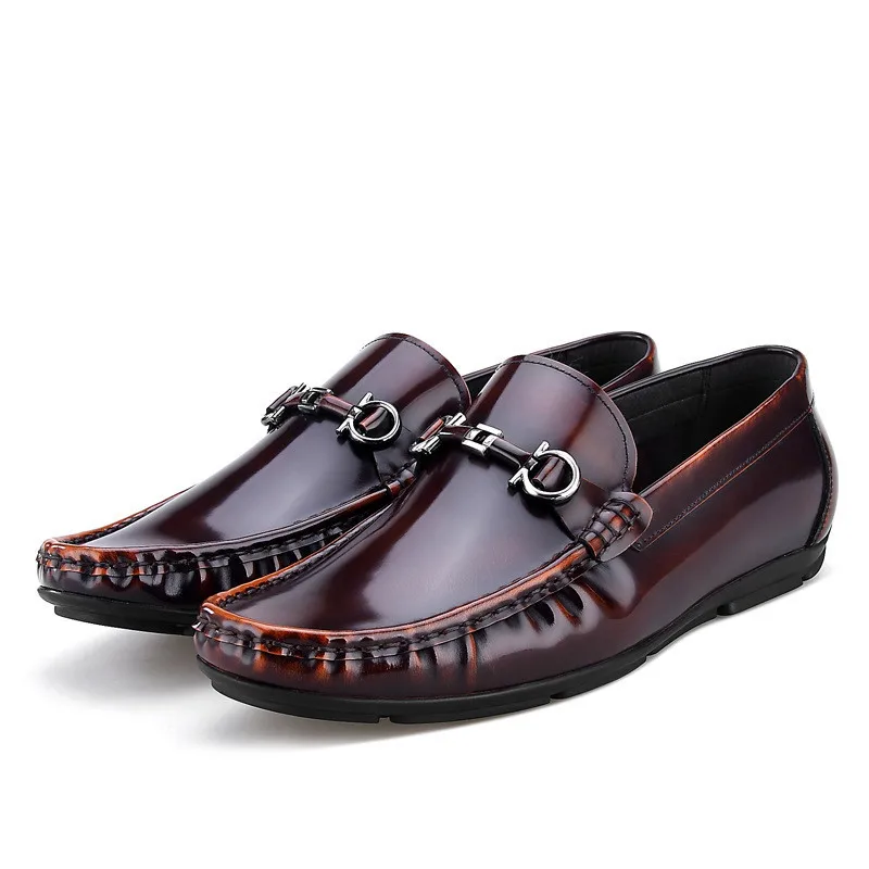 Fashion Wine Red  Black Moccasin Shoes Mens Summer Drive Shoes Patent Leather Flats Loafers Mens Casual Shoes