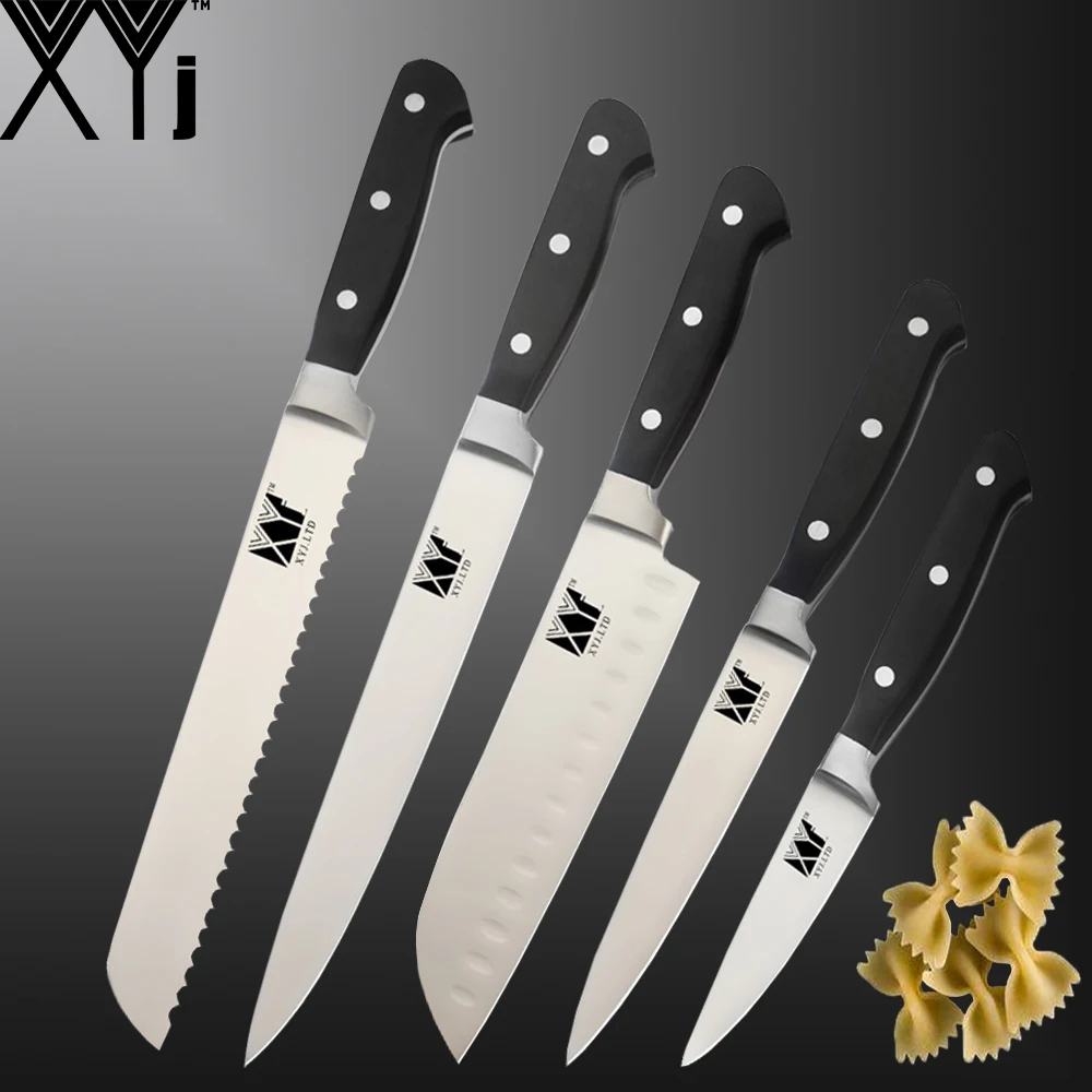 XYj набор кухонных ножей из нержавеющей стали ABS Ручка шеф-повара нож для нарезки хлеба сантоку набор универсальных ножей