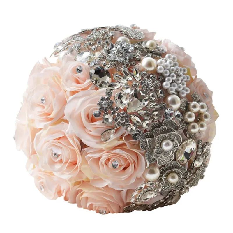 Слоновой кости фиолетовый ручной работы элегантный декоративный искусственный цветок розы со стразами невесты с кристаллами Свадебный букет цветок - Цвет: Champagne