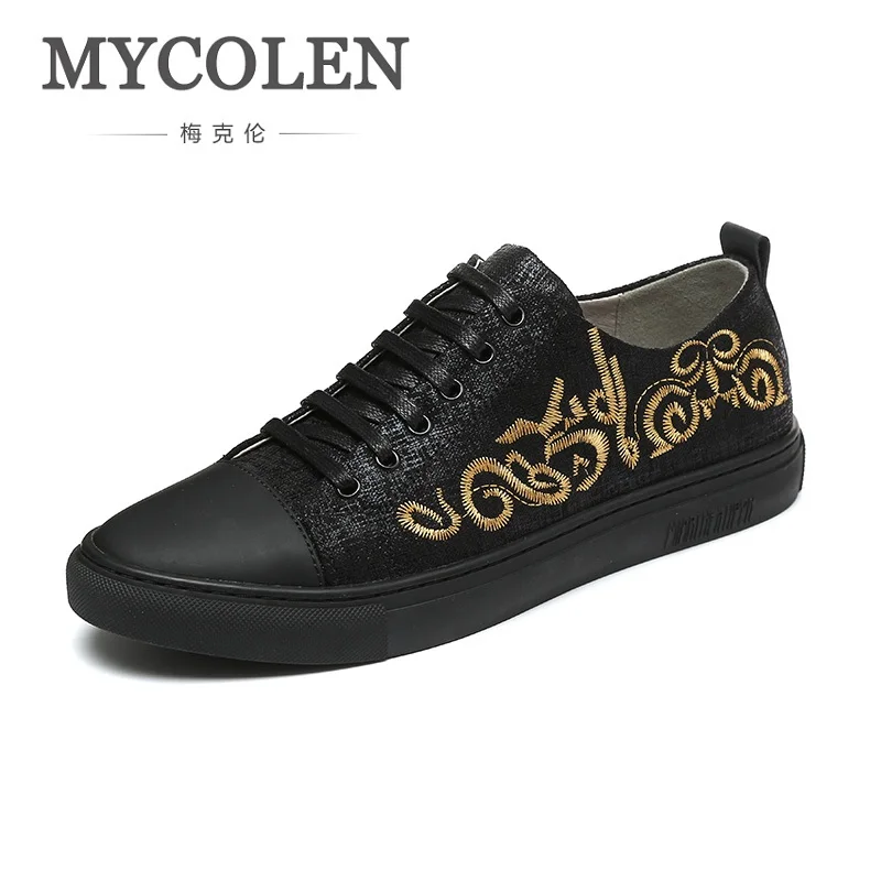 

MYCOLEN Summer Men Canvas Shoes 2018 Fashion Solid Color Men Embroidery Shoes Lace-Up Black Casual Shoes Men Sneakers Zapatilla