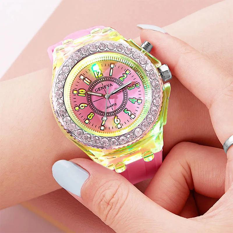 

Quartz Wrist Watch LED Luminous Clear Rubber Case Silicone Band Casual Watches M8694