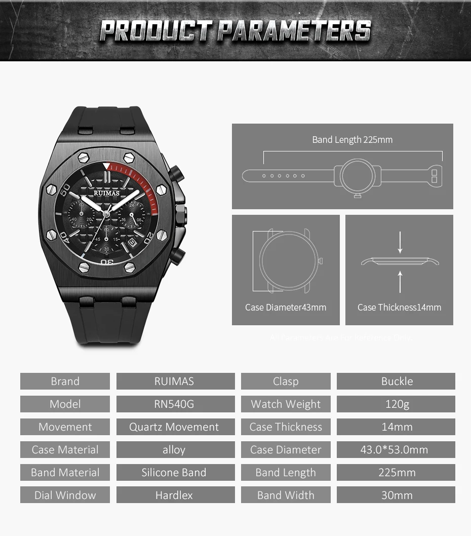 RUIMAS Chronograph Men Sport Watch Fashion Silicone Army Military Watches Relogio Masculino Quartz Wrist Watch Clock Men