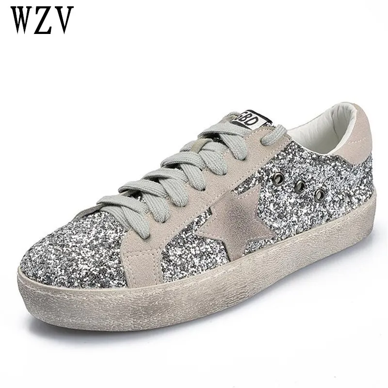 Casuales verde Zapatillas Cuero Mujeres Mujer C205 plata Negro Viejo Color Zapatos Sucio Oro Estrella Las Lana 2018 De Lentejuelas wqAfnIxT61