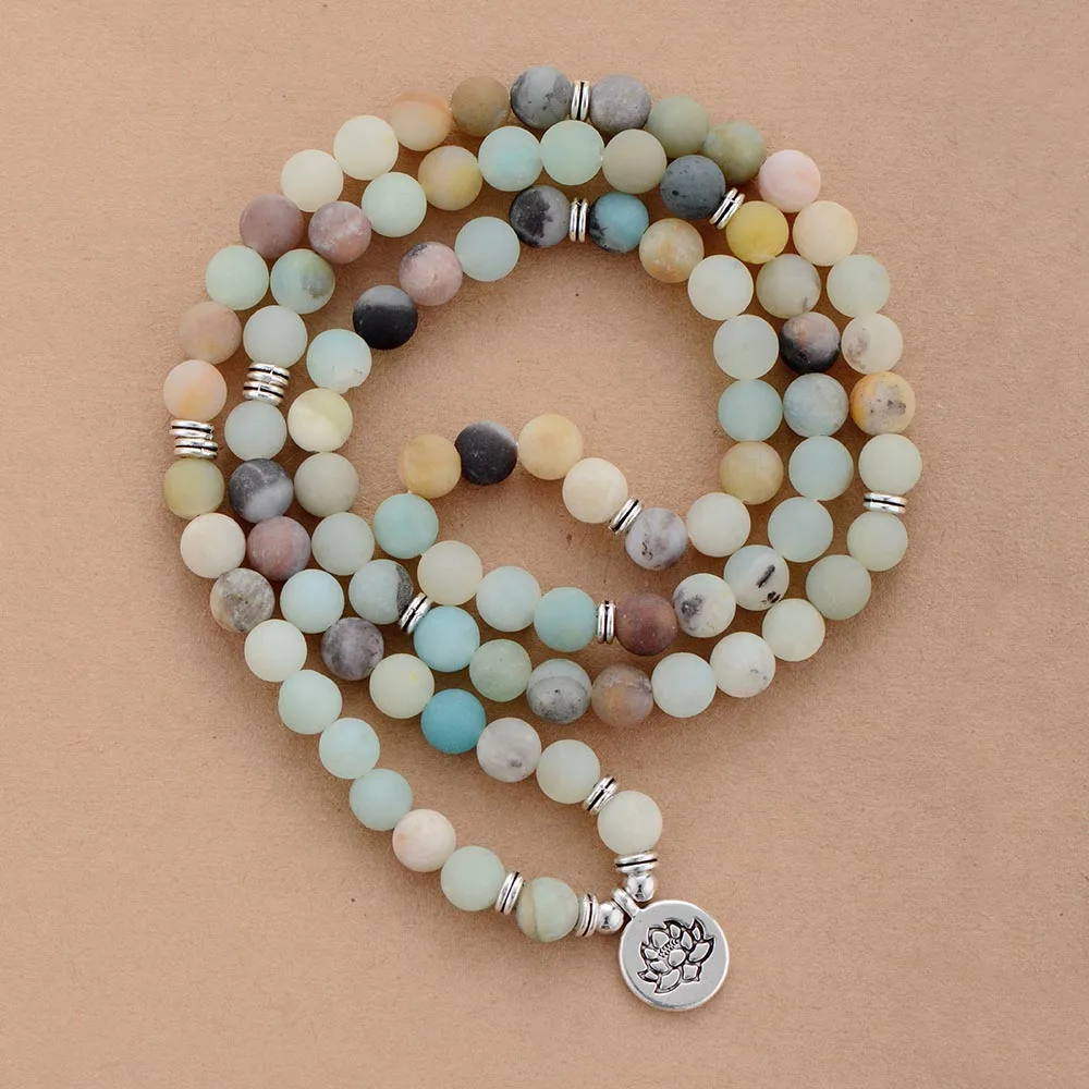 

Womens Bracelets Matte Frosted Amazonite Lotus Charm Yoga Bracelet 108 Mala Necklace Dropshipping