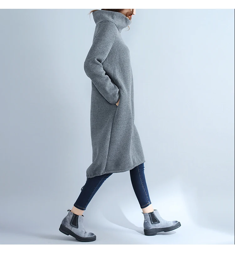 6801 Turtleneck Pullover Oversized Hoodie Dress Women Long Sleeve Casual Autumn Winter Sweatshirt Women Hoodies Velvet Warm 2018 1