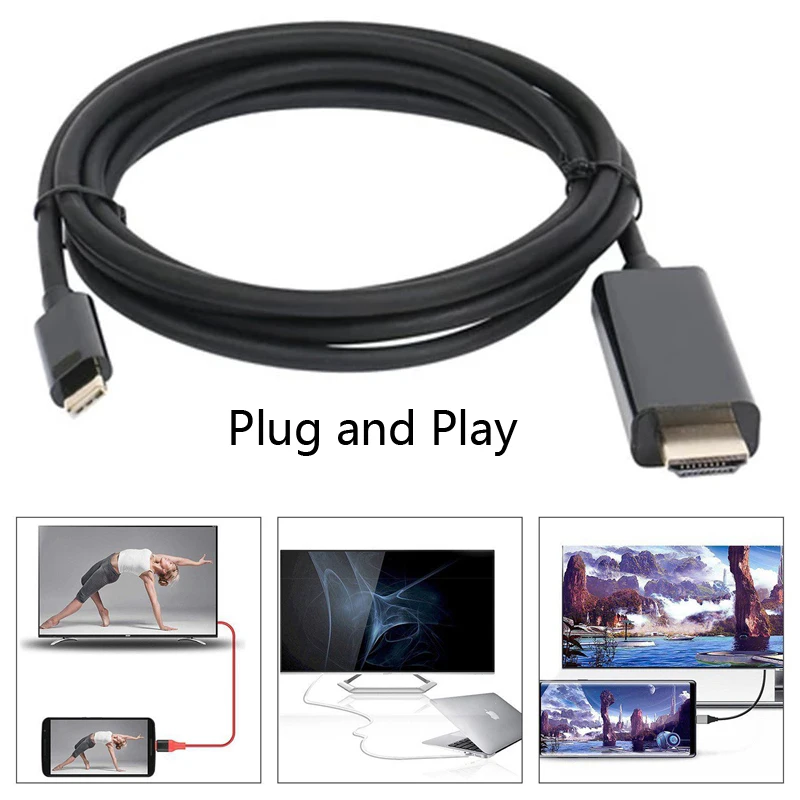 Кабель HDMI типа C для ТВ проектора HD ТВ видео адаптер зеркальный шнур для Macbook samsung S8 S9 Note10 HUAWEI P30 LG G5 Android телефон