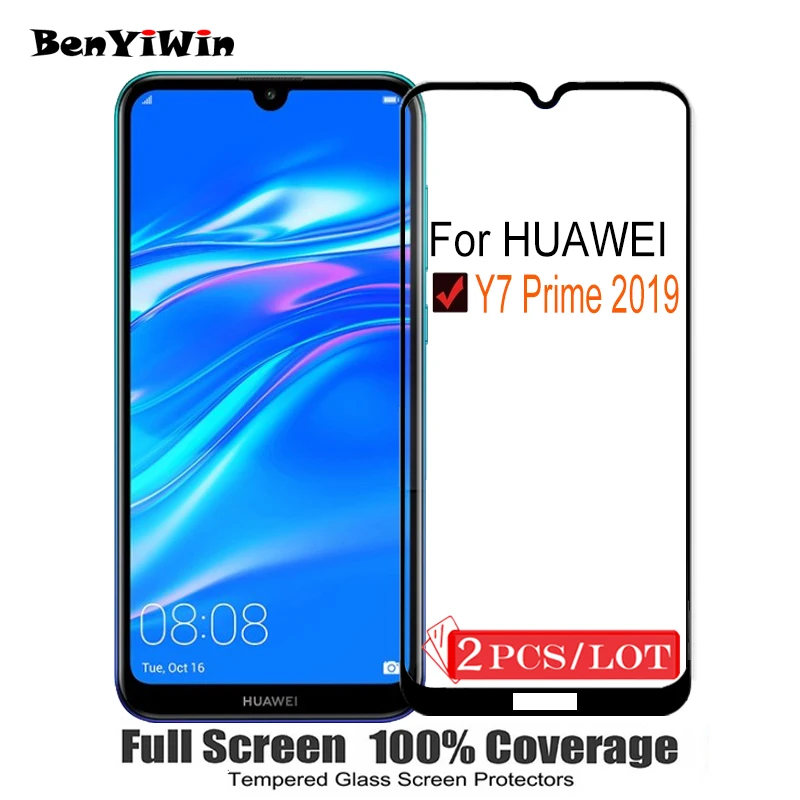 

2PCS 100% Original Full Cover Tempered Glass for Huawei Y7 Prime 2019 9H Screen Protector Protective Film For DUB L21 L22 Glass