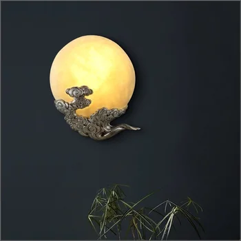 

Modern new Chinese wall lamp aisle corridor balcony decoration resin 3D moon lamp bedroom bedside moon lamp craft accessories