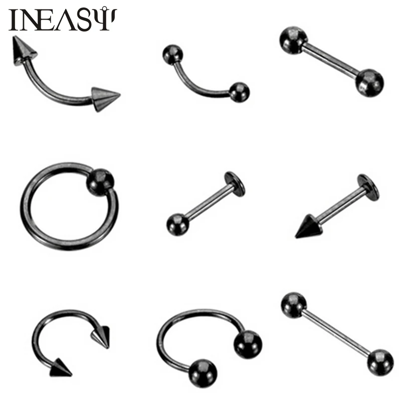 9pcs Nose Ring Septum Stainless Steel Nose Piercing Rings Women Fashion