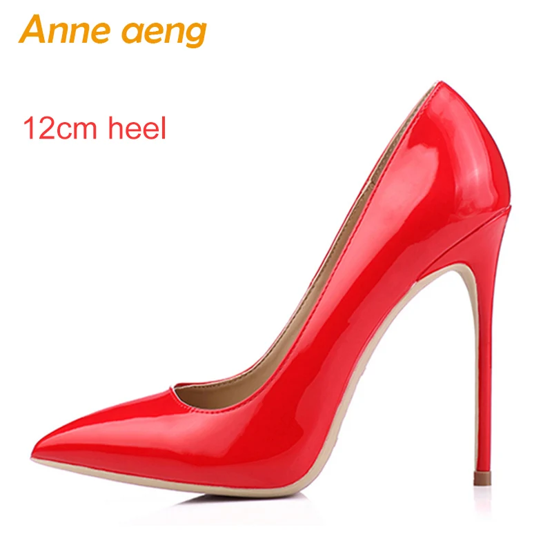 Женские туфли-лодочки на тонком высоком каблуке 12 см пикантные офисные женские свадебные туфли классические туфли с острым носком черного и красного цвета женские большие размеры 34-46 - Цвет: Red 12cm heel