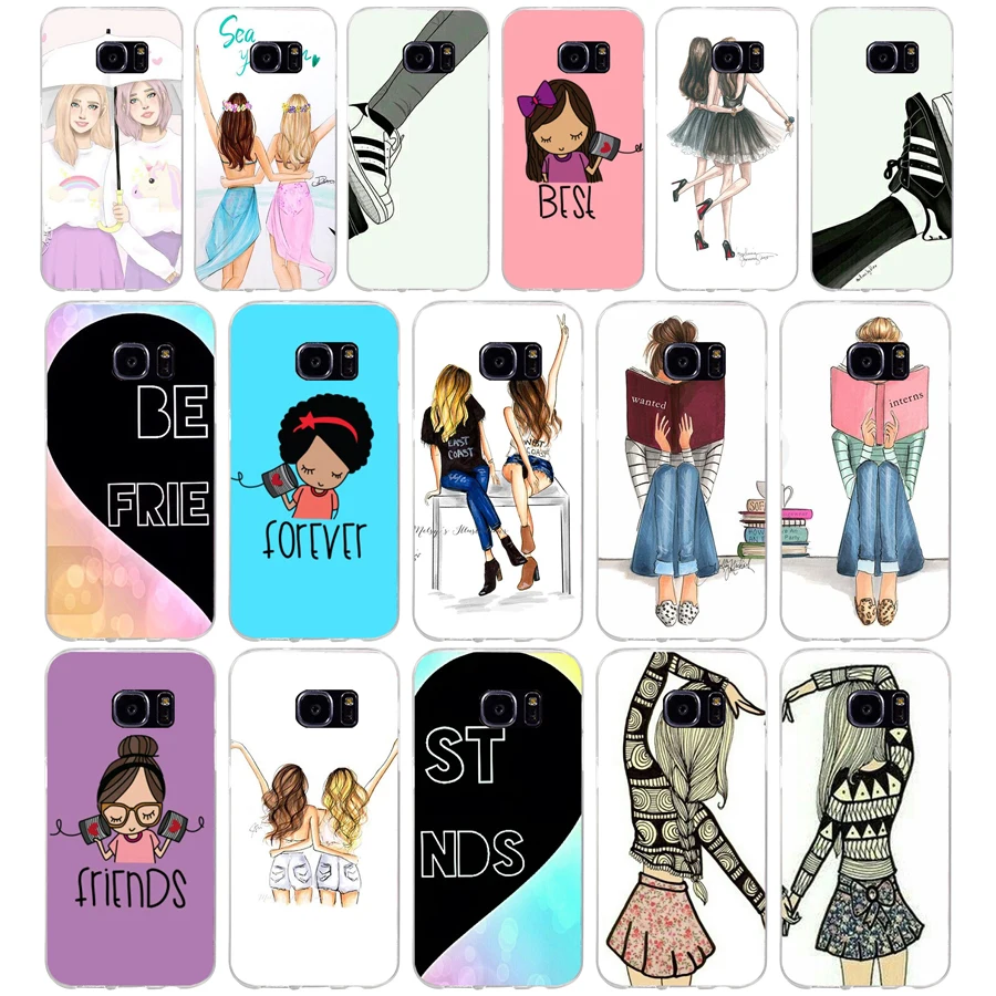 

263H Girls Brunette Blonde Best Friends BFF Soft TPU Silicone Cover Case for samsung Galaxy s6 s6 s7 edge s8 s9 plus case