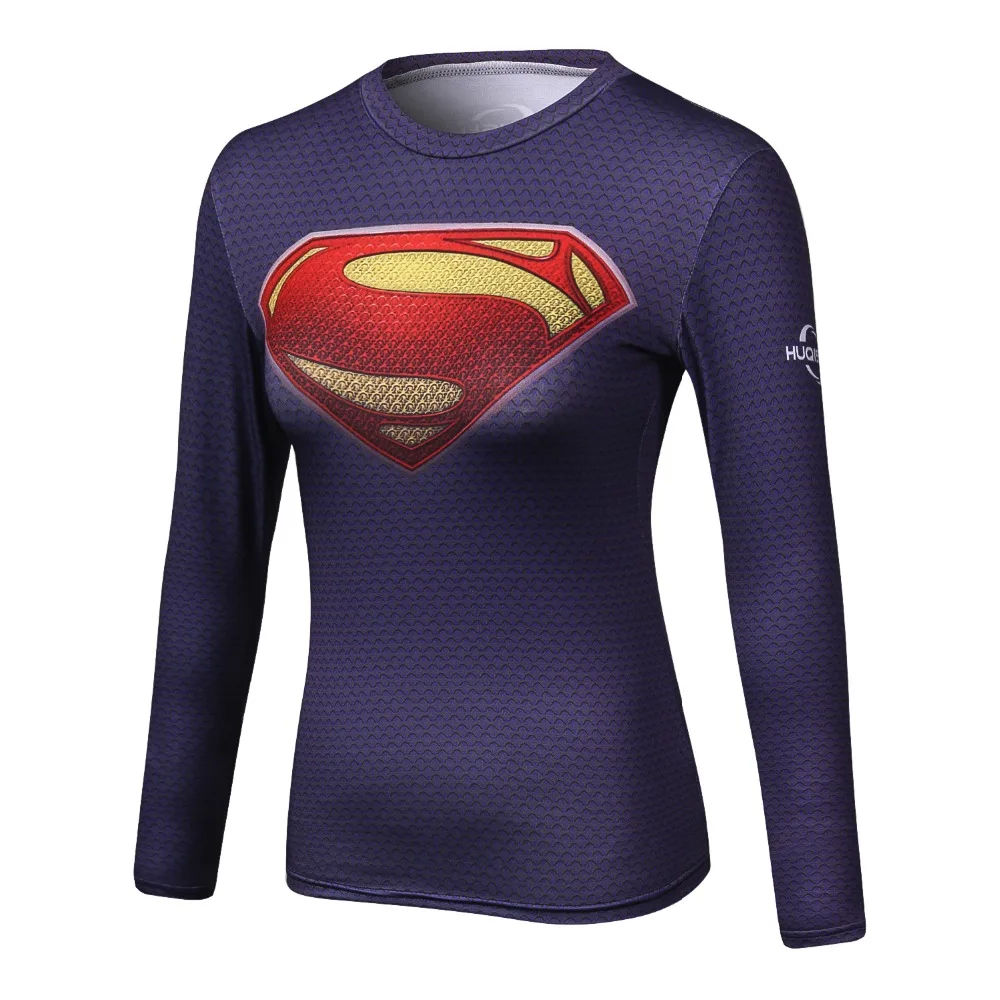 Весенняя брендовая футболка Женская 3D чудесный Супермен/Бэтмен с длинным рукавом женская футболка обтягивающие колготки чудо-женщина одежда для фитнеса