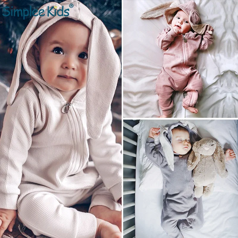 

Newborn Baby Girls Boys Clothing Romper Cotton Long Sleeve Jumpsuit Playsuit 2019 Spring Bunny Outfits One piecer 3D Ear Clothes