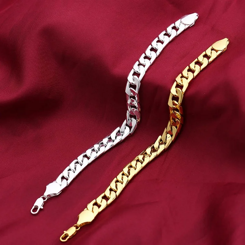 

New High Quality Fashion Silver Gold Color Bracelet Men 6/10MM Flat Sideways Chain Hot Sales Jewelry Wedding Best Gifts