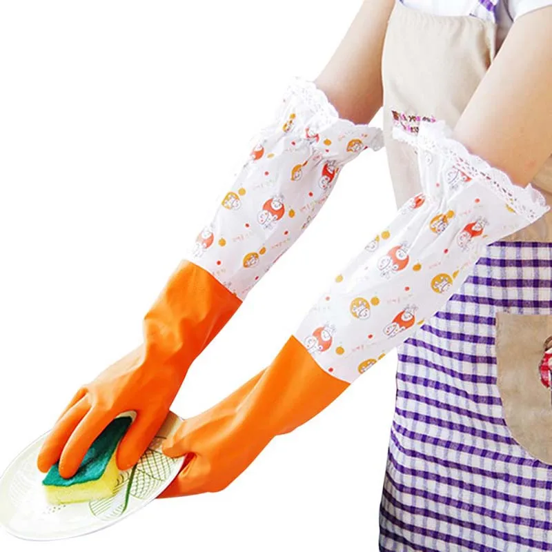 Flower Pattern Waterproof Household Glove Warm Dishwashing Glove Water