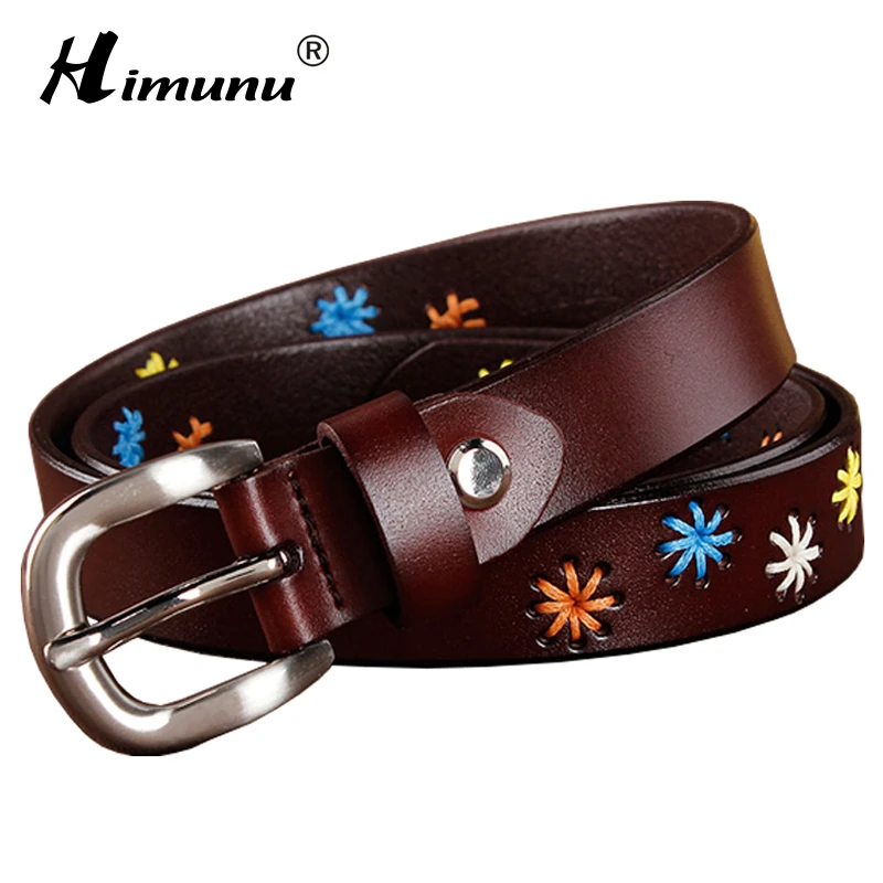 Cinturones de piel auténtica de marca la moda para mujer, cinturón Vintage de piel de vaca con diseño Floral, cinturón calidad superior para mujer|brand genuine leather belt|genuine leather beltgenuine