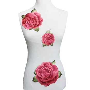 

3pc Embroidered Rose Flower Patch Sew On Flowers Applique Patches For Clothing Embroidery Appliques Parches Bordados Ropa AC1281
