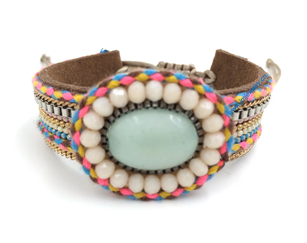 New European Jewelry Suppliers handmade weaving bracelet metal Phosphorus stone bracelet gangles