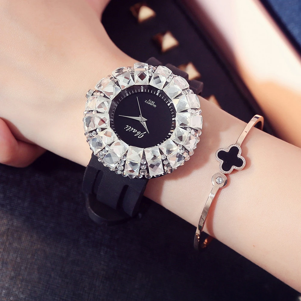 

New Exquisite Women Watches Montre Femme Full Crystal Dial Silicone Strap Quartz Ladies Female Watch Elegant Retro Drop Shipping