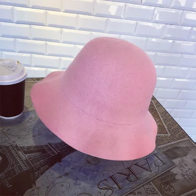 Элегантная мягкая фетровая шляпа в британском стиле с широкими полями из чистой шерсти, фетровая шляпа-котелок, фетровая шляпа-ведро для женщин - Цвет: pink