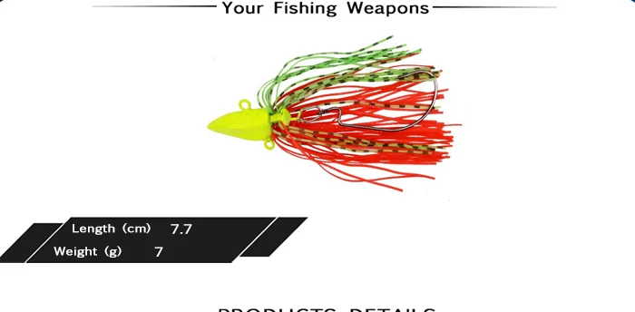 Fishing Lure Buzz Bait Spinnerbait Spinner Spoons Lead head Metal Hook Rubber Jig Head 7.7cm 7g 5pcs Fishing Tackle  (2)