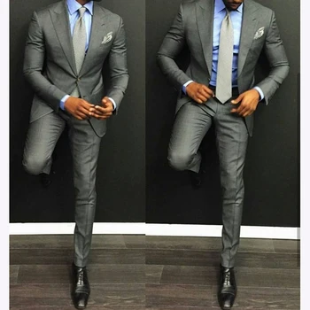 

2018 Smoking Grey Groom Wedding Suits for Men Slim Fit 2 Piece Tuxedo Custom Prom Blazer mens suit Terno Masculino Jacket+Pants