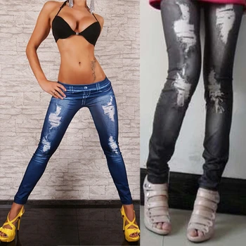 価格 女性ブルーブラックハイウエストデニムストレッチ鉛筆のズボンのジーンズレギンス