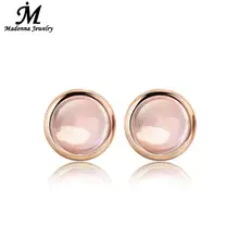 Классический стиль, розовый круглый кварц, карамельный цвет, розовое золото, женские серьги-гвоздики, женские модели, ювелирные изделия для ушей