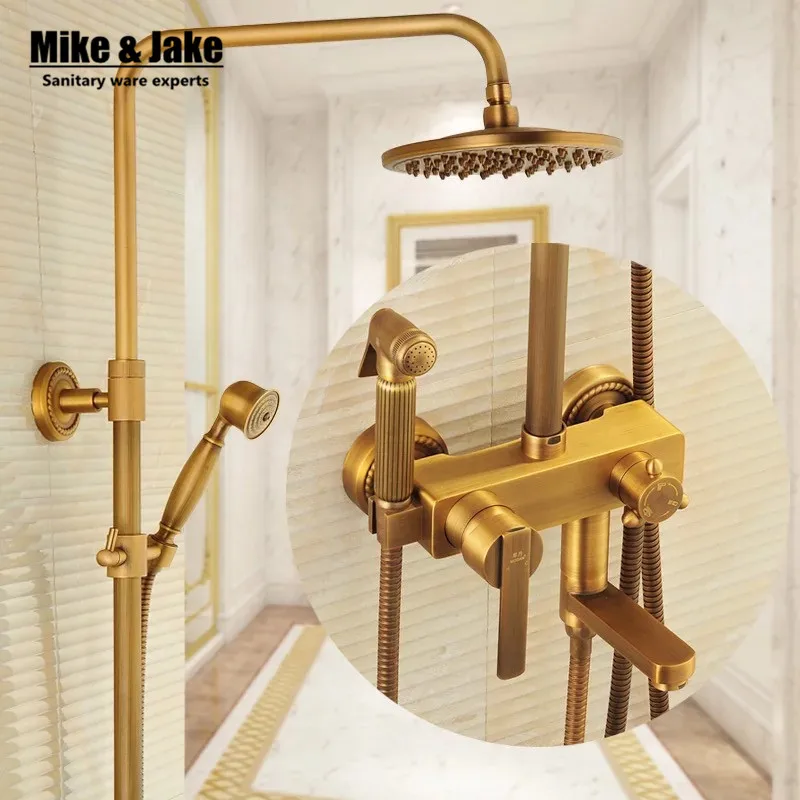 Buy Bathroom brass antique shower set with high
