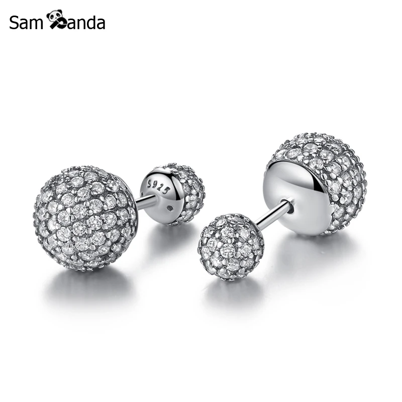 

Authentic Original 100% 925 Sterling Silver Stud Earrings Pave Drops Brincos Earing Clear Cubic Zirconia Women Fashion Jewelry
