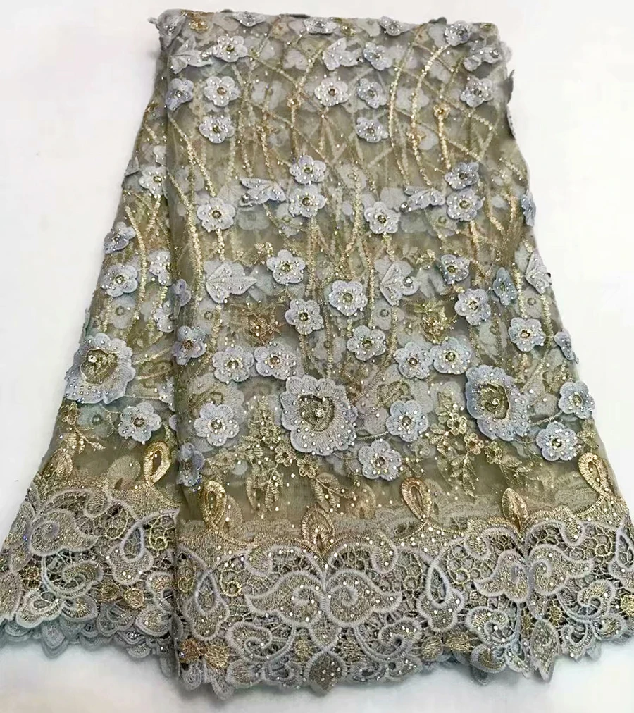 

Grey African Lace Fabric 2018 High Quality Beaded Lace Fabric With Stones French Embroidered Nigerian Lace Fabrics