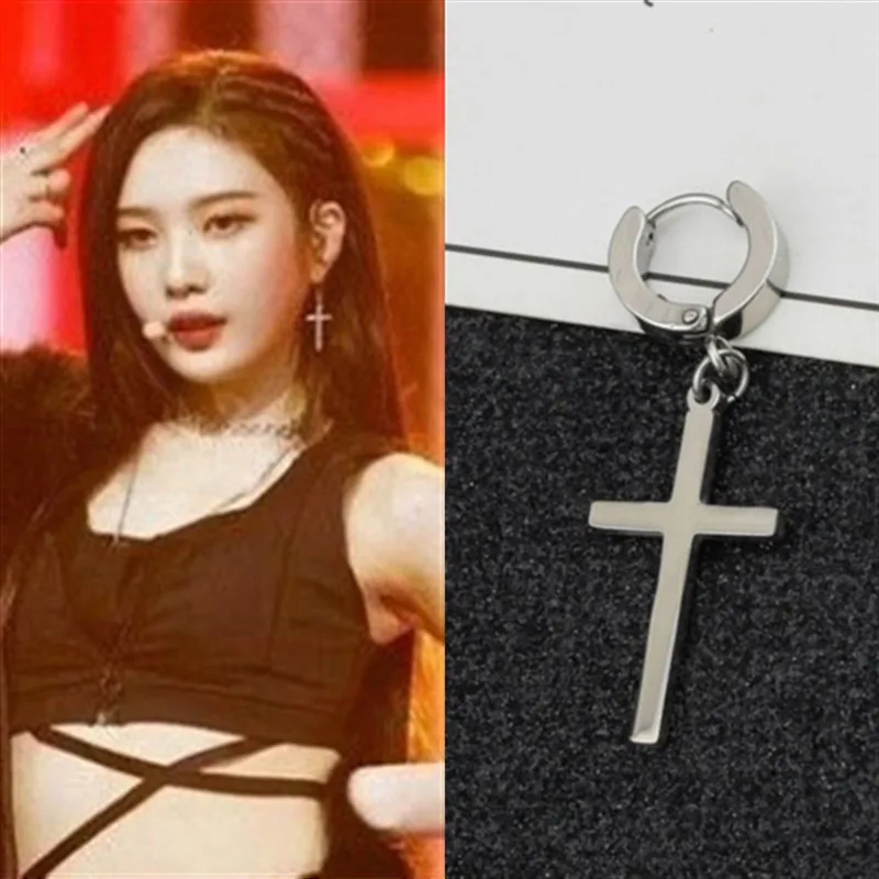 

KPOP DNA Korean Punk Style Earrings For Men Women Korea Fake Love JIMIN Jin Cross Stud Earrings Statement Jewelry Gift