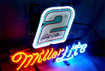 

NEW NEON SIGN For Miller Lite Nascar #2 Ford Fusion Car Real GLASS Tube BEER BAR PUB store display Shop Light Signs 17*14"