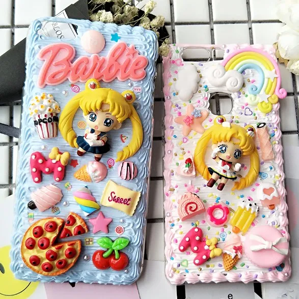 

New For iphone X 8 7 6 6s plus DIY case 3D Sailor moon phone cover for iphone 8 7/6 6s plus handmade cream candy case girl gift