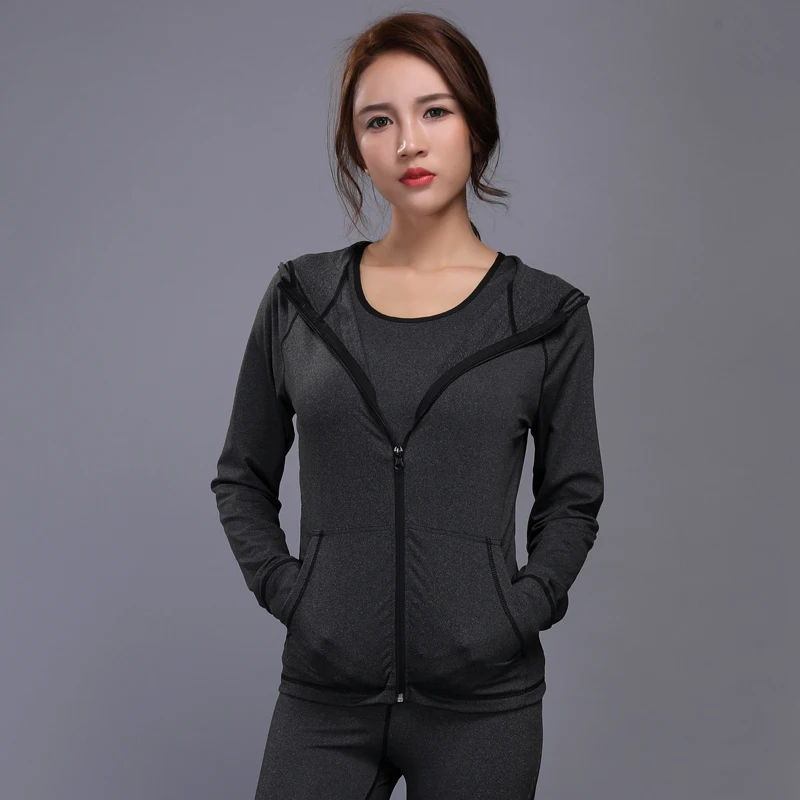 New Women Running Jackets Long Sleeve Yoga Jerseys Gym Set Fitness