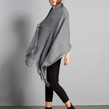 

2019 Large Acrylic Shawls Winter Autumn Solid Neck Back Wraps Light Blanket Cape Tassel Scarf For Women