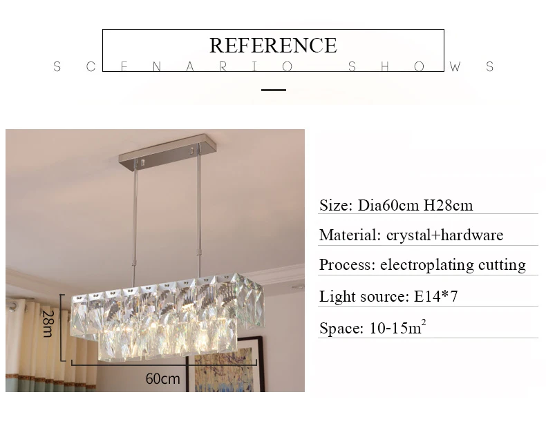 Современный прямоугольный Кристальный подсвечник освещение для столовой ресторана подвесной Хрустальный подвесной светильник длиной 60 см