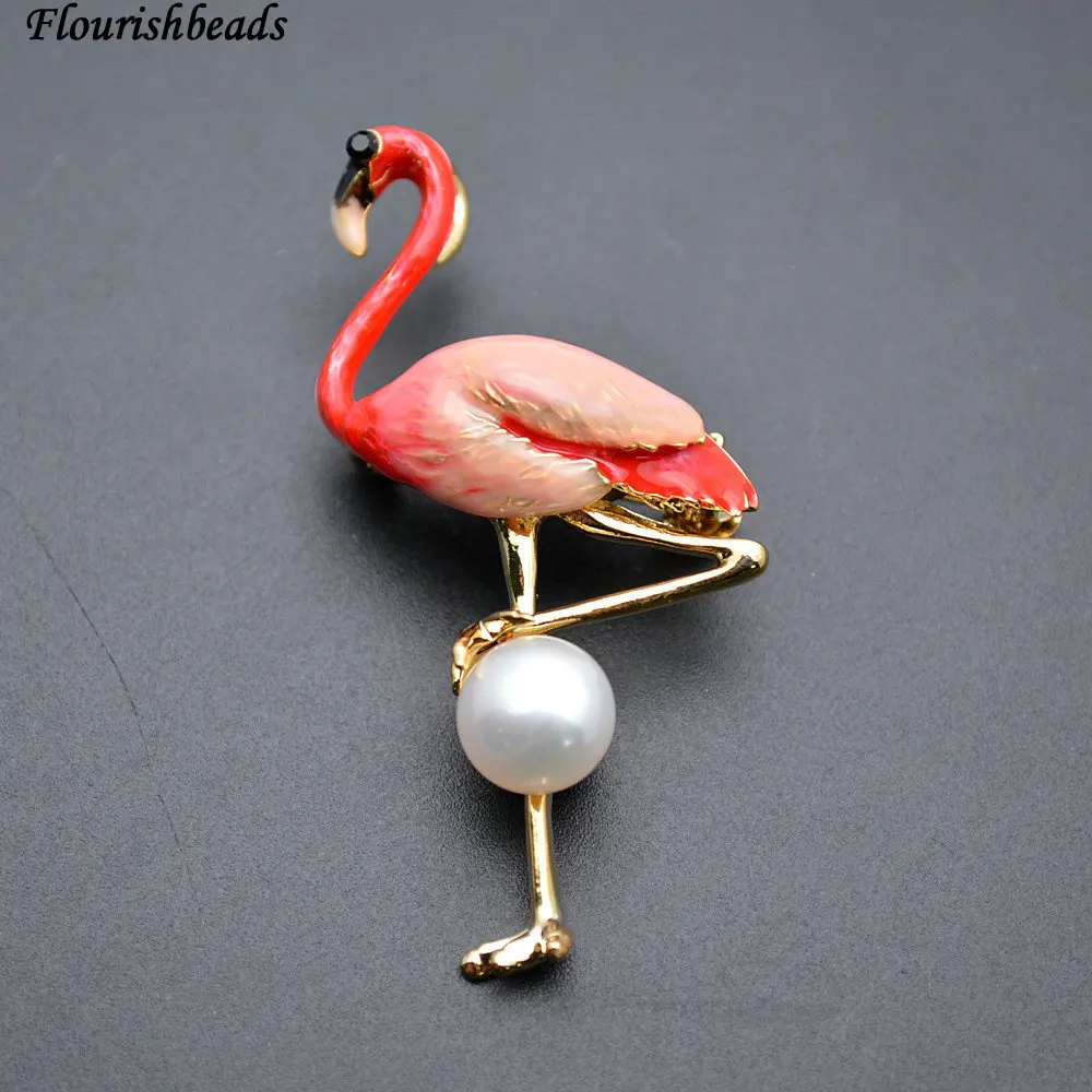 Popular High Quality Pearl Beads Flamingo Shape Metal Pendant / Brooch