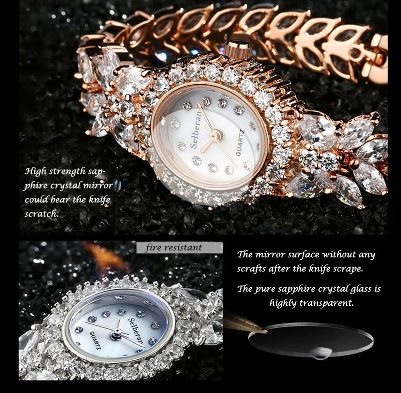 50М Водонепроницаемый Selberan розового золота/Серебро часы женские наручные браслет для часов часы для девочек часы браслет
