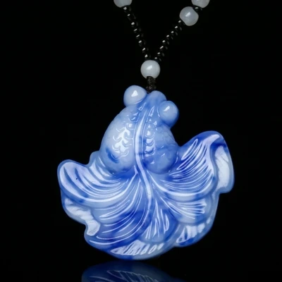 

Unique Blue Happiness Fish Sweater Chain Natural Blue And White Stone Fish Pendant Special Ornaments Free Shipping