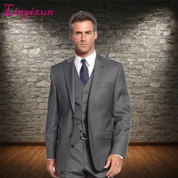 

Linyixun Latest Coat Pant Designs 3 Pieces Gentleman Grey Classic Men Business Suit Regular Fit Men Suits For Wedding Groom