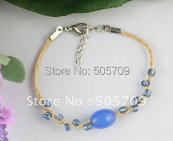 

24PCS Blue glass beaded Lucky Raffia Anklet Bracelets #21712