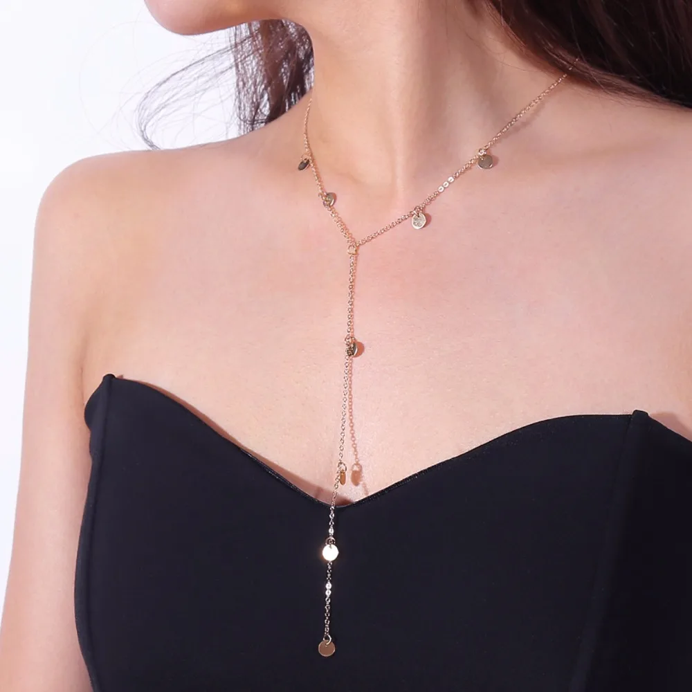 

Vintage Gold Silver Chokers Necklace Long Bohemia Trendy Women Jewelry Statement Choker Necklace Personality Sequins Pendant Max