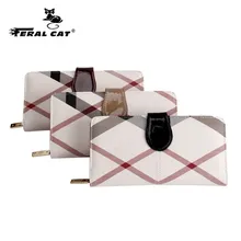 FERAL CAT Womens Wallets Purses Plaid PVC Leather Long Wallet Hasp Phone Bag Money Coin Pocket Card Holder Female Wallet Purse