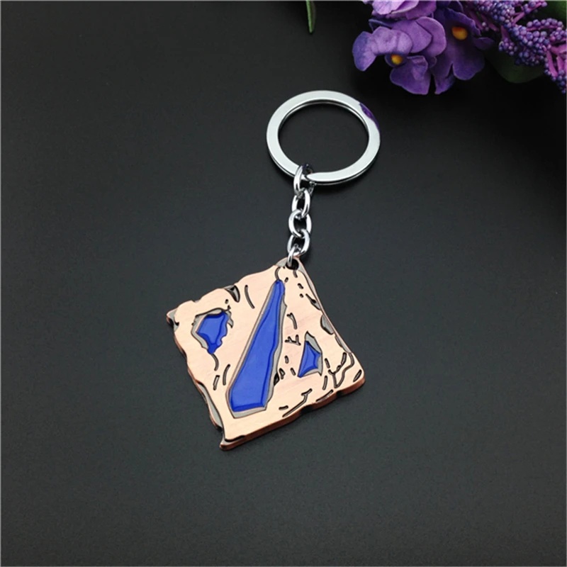 Gift DOTA 2 Logo Metal Pendant Brand Keychains Key Ring Color Blue Red