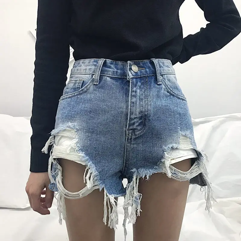 2018 Summer Women Shorts Ripped Jeans High Waist Loose Blue Sexy & Club Denim Short Feminino with Hole Plus Size 3XL 4XL 5XL